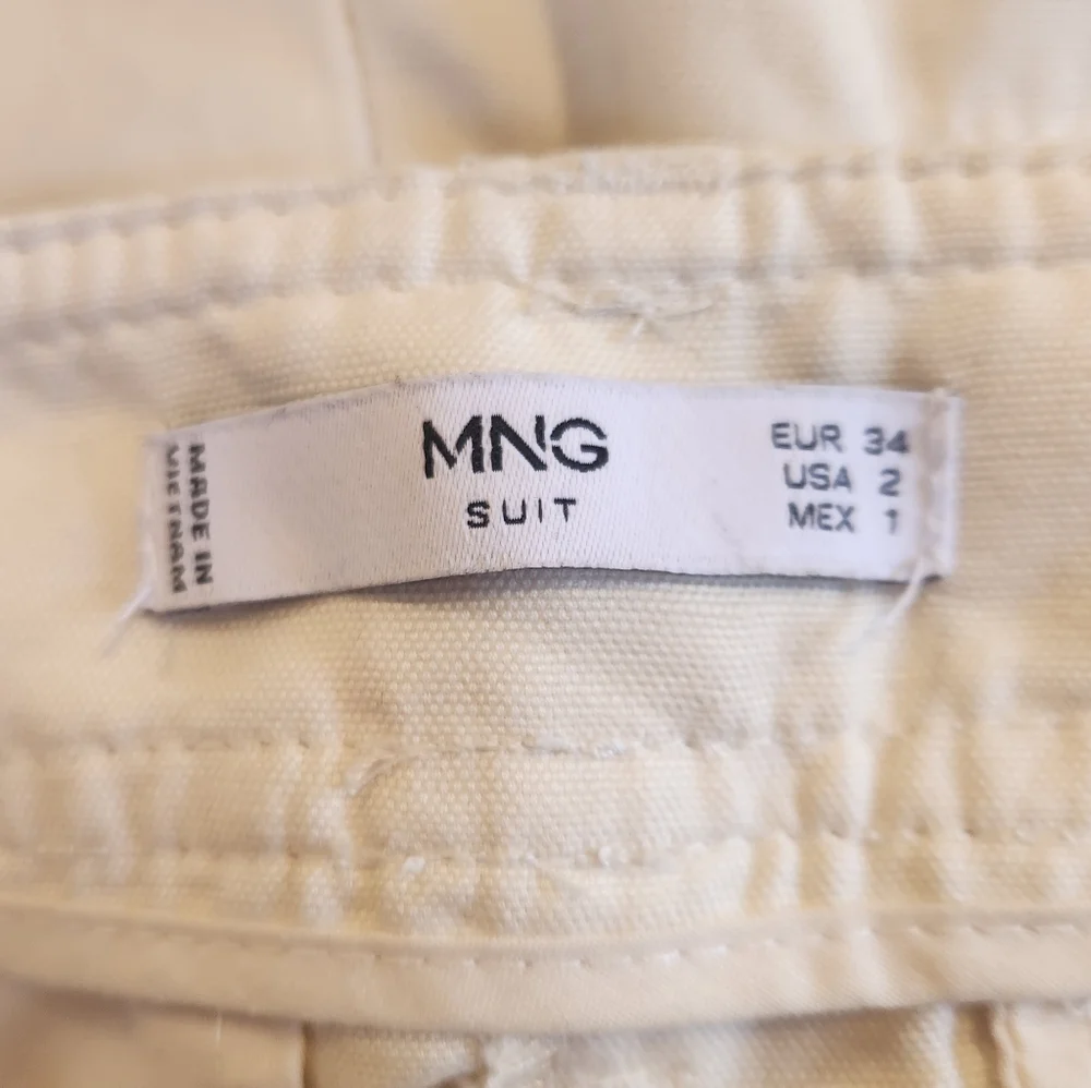 Mango Suit High-Waisted Cream Linen Blend Tie-Belt Pants with Contrast Stitching